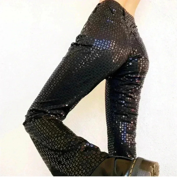 Vintage Y2K 2000s Cavaricci Black Sequin Bootcut Pants Size 5 Waist 28” - Picture 1 of 16